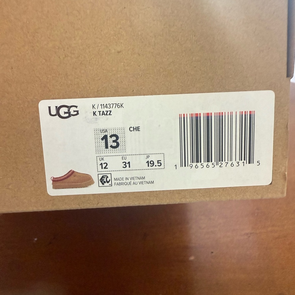UGG Kids Tan Slippers with Red Accents - Picture 2 of 3